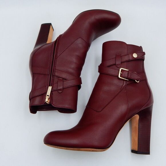 Jimmy Choo Mitchel 100 Wine Burgundy Leather Ankle Boots Booties Women Size 37.5 - Picture 7 of 15